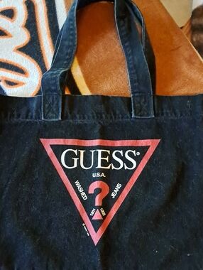 Retro Guess Black Denim Tote Bag